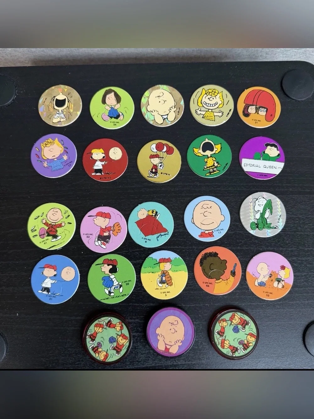 Vintage Pog Milk Cap Foil Snoopy Peanuts Gang Used Lot 82, 69 Pogs 13 Slammers